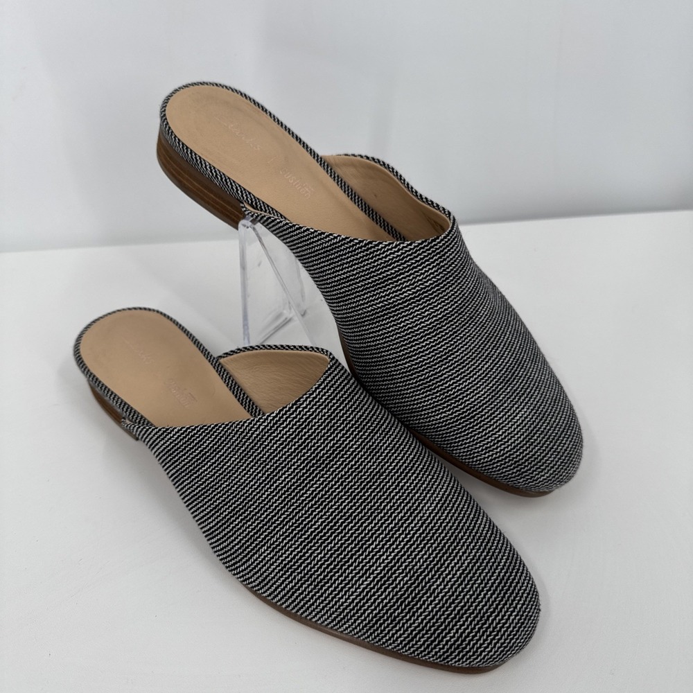 Clarks Cushion Plus Pure Blush‎ Navy/White Canvas Mules Womens Size 8M UK 5.5D